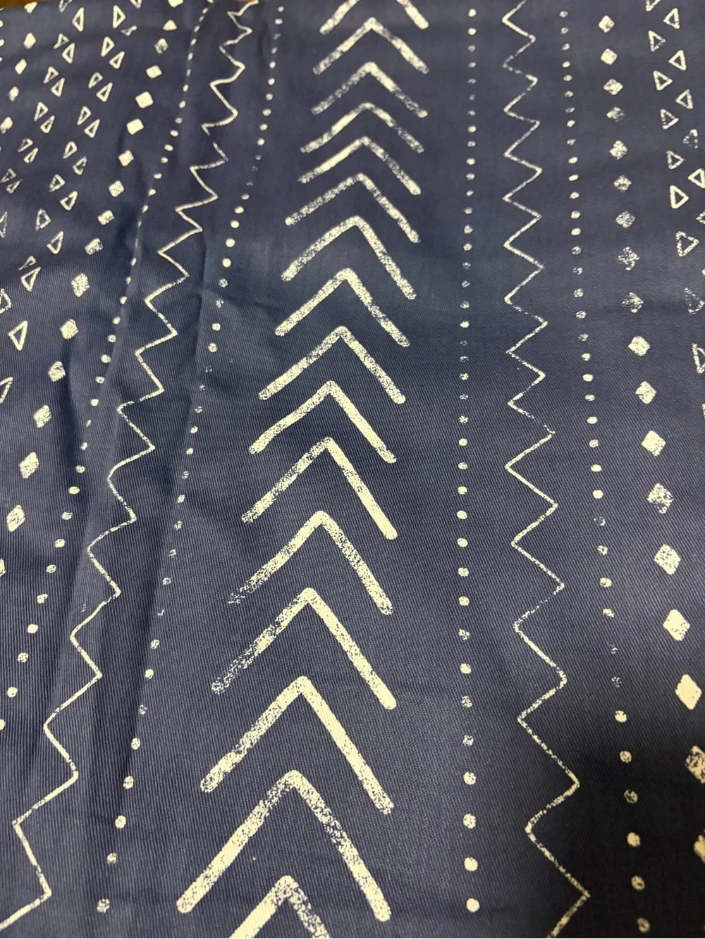 Navy Blue Printed Chevron & Dot Fabric (Soft Canvas Feel) Shower Curtain